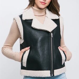 New Noisy May Haley faux leather shearling moto black vest